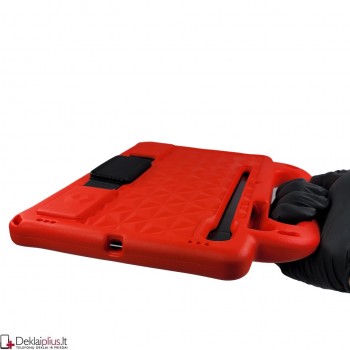 Smūgiams atsparus dėklas su rankena, ir dirželiu - raudonas (Samsung Tab S7 (T870/T875)/Tab S8 (SM-X706)